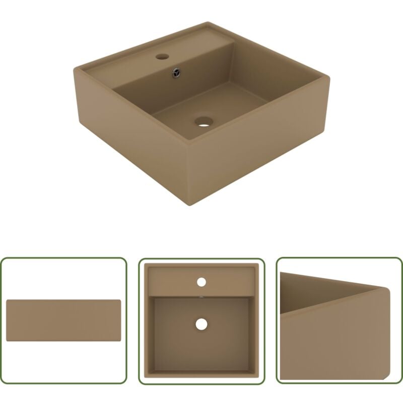 Jinlefu - The Living Store Lavabo carré de luxe à trop-plein Crème mat 41x41 cm Céramique - Lavabo Carre - Lavabo Céramique - Lavabo Salle De Bain