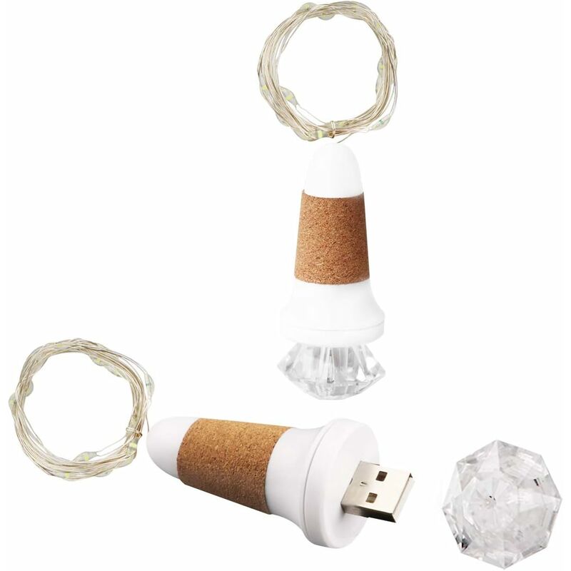 

LED Botellas de luces de hadas, USB 2 PCS, Cadena de luz, KWODE 1.5m Mini luz de alambre de cobre corto para decoración navideña, botella de vino,