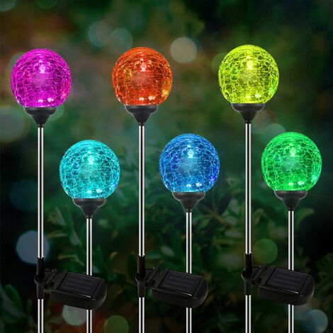 main image of "LITZEE LED glass balls set of 6, LED solar globe stakes, colour changing LED garden lighting for outdoor, garden, balcony, terrace, lawn, pathways"