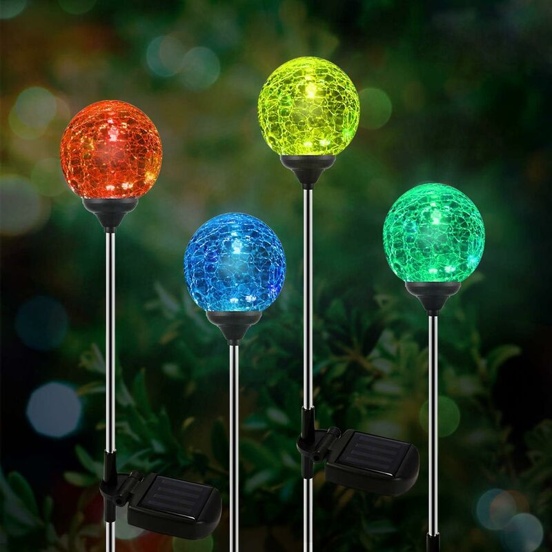 LED Solar Gartenleuchte Set mit 4 Glaskugeln, LED Solar Globe Stakes, Farbwechsel LED Gartenleuchte für Outdoor, Garten, Balkon, Terrasse, Rasen,
