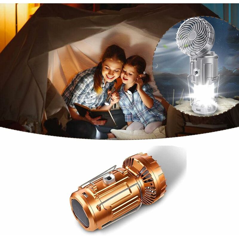 

Linterna LED portátil para acampar al aire libre con ventilador, lámpara de ventilador eléctrico de elevación y estiramiento solar para exteriores,