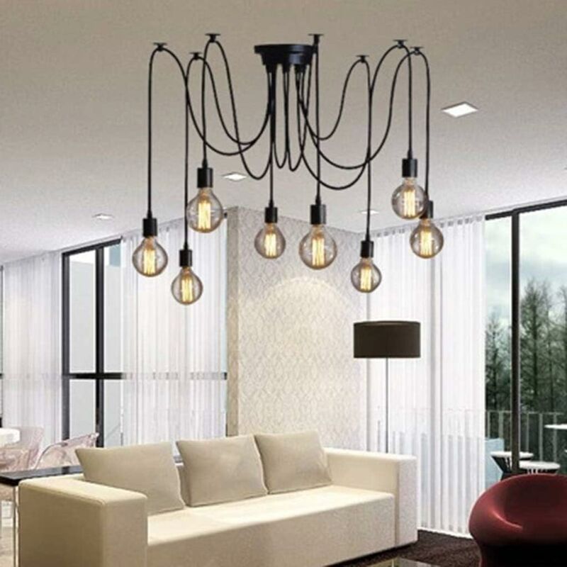 

Lámpara colgante vintage, retro industrial Edison, ajustable, luz de bricolaje, moderna, moderna, elegante, colgante, 8 cabezas, 220 V / E27