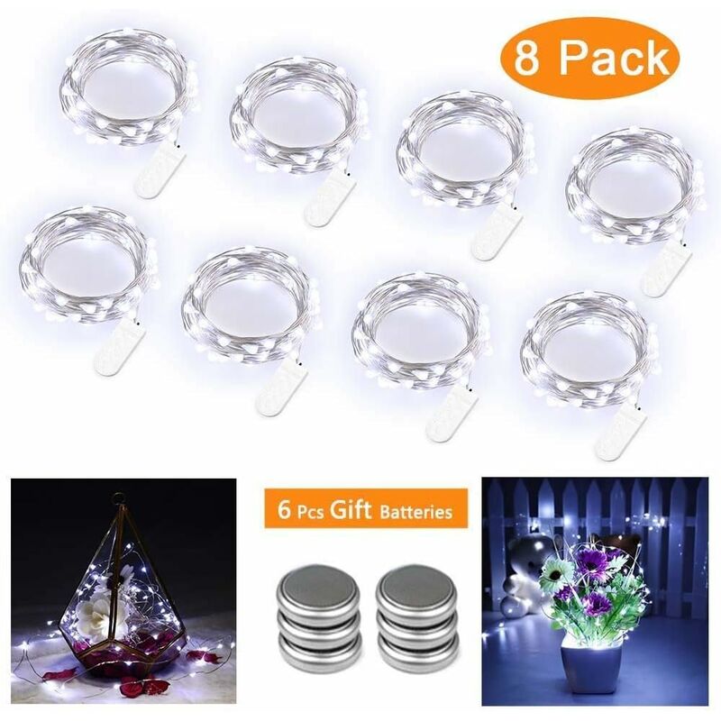 

Luces de hadas a pilas (paquete de 8) 3M 30 LED luces de hadas de alambre de cobre a prueba de agua, luz decorativa para el día de la boda en Navidad