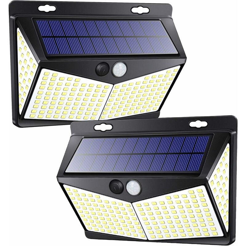 

luces solares para exteriores, lámpara solar de 208 LED con sensor de movimiento, luz de pared de jardín impermeable 270 ° 3 modos, 2 piezas