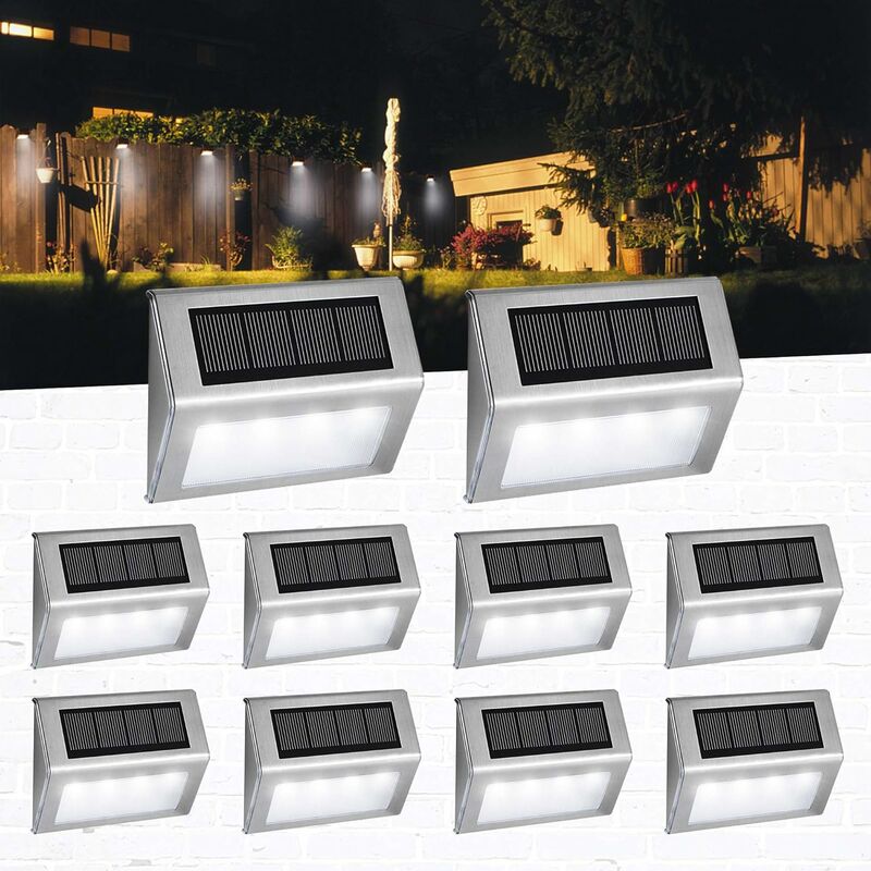

Luces solares para jardín, 4 luces LED para escaleras, iluminación exterior, apliques de pared, luces de camino con sensor de luz, impermeables para
