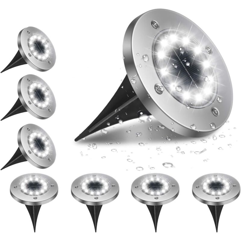 Lumière Solaire Extérieur, 8pack 12LED Luminaire Jardin Au Sol Eclairage 6000K Etanche IP65 Lampe Solaire Spot Encastrable Pour Chemin Terrasse Cour