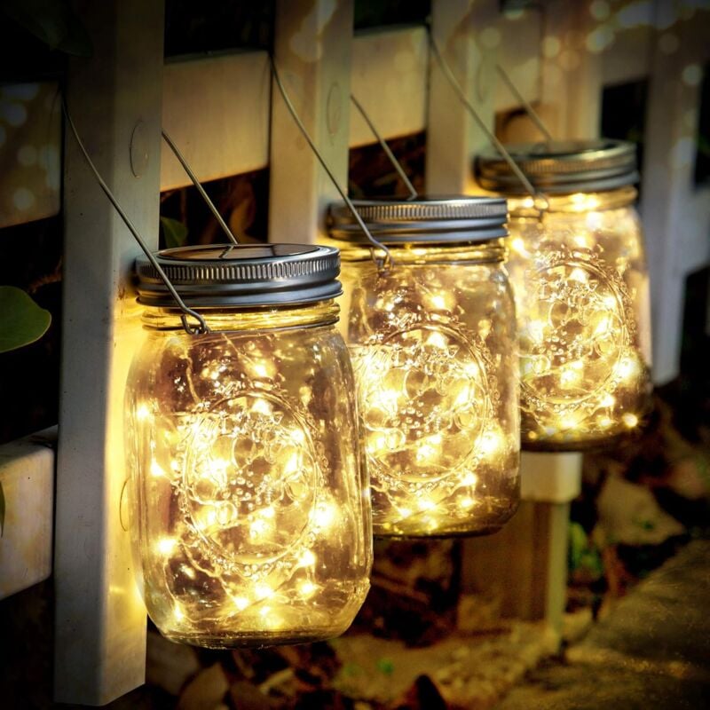 Lumières Solaire Extérieur,3Pièces Lumières de Jardin Solaire 30 led Imperméable à l'eau Mason Jar Lumières Jardin pour Décoration de L'éclairage