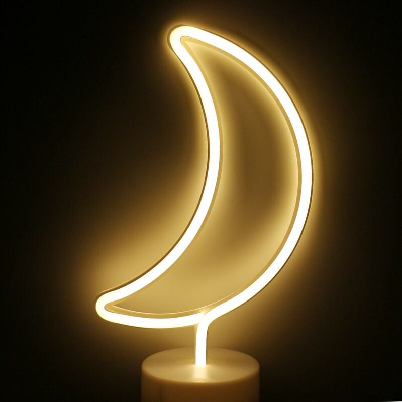 

Litzee - Luna Luces nocturnas con letreros de neón Luces nocturnas con forma de luna con pedestal, decoración de dormitorio infantil en blanco