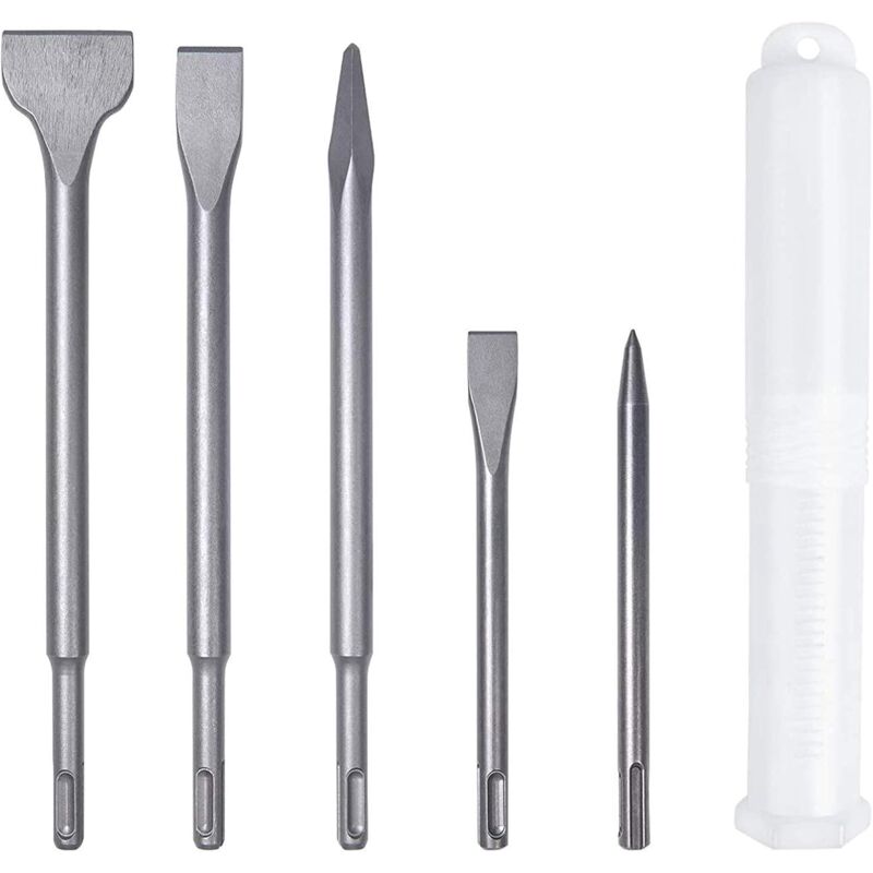 Memkey - Set of 5 chisels with 2 pointed chisels and 3 flat chisels, tile chisel, wide chisel, drilling tool for concrete tile building blocks