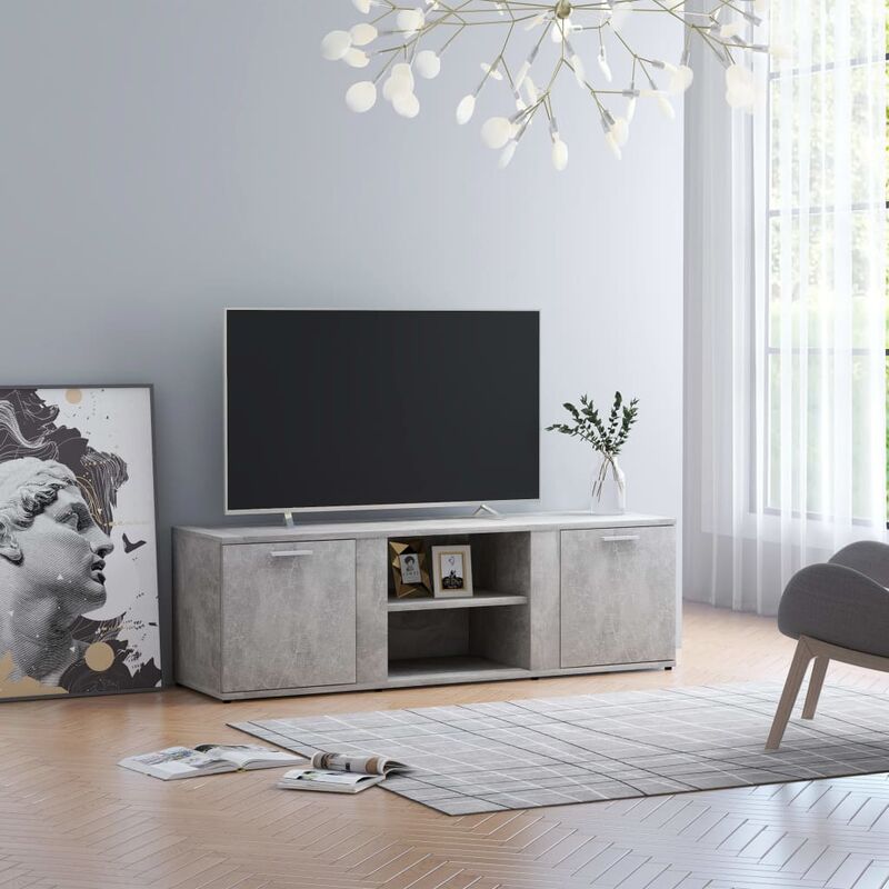 Litzee - Meuble TV Gris béton 120x34x37 cm Aggloméré