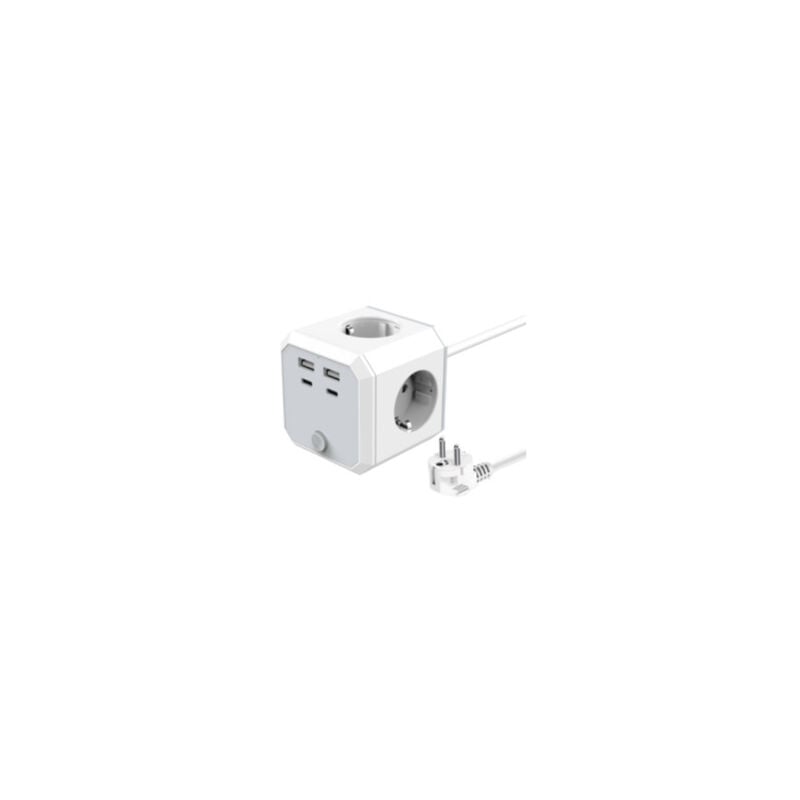 Multiprise Cube avec 4Prises et 3 Ports usb, Tour Multiprises 1.8m Convient à La Maison et au Bureau, Blanc