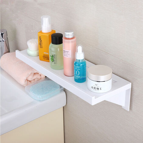 Plastic Wall Mount Bathroom Shelves, No Drilling Self Adhesive Wall Storage  Rack, Waterproof Suction