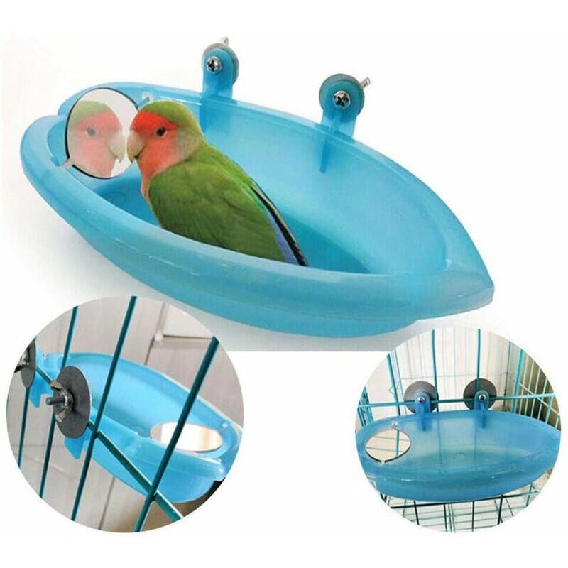 Oiseau Baignoire Bol Bassin Suspendu Birdbath Jouet Pet Perroquet Budgie Perruche Perruche Cockatiel Cage Douche Alimentation Nourrisseur avec Miroir