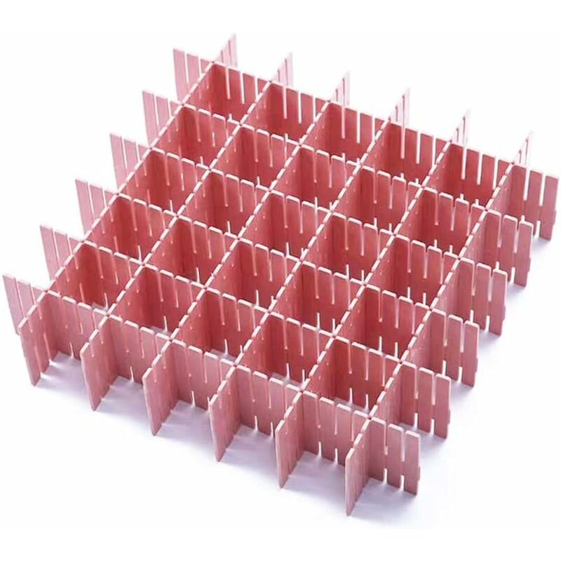 

Organizadores de cajones de rejilla de plástico para bricolaje, 37 x 7 cm, juego de 12 separadores cosméticos y organizadores de lápiz labial (rosa)