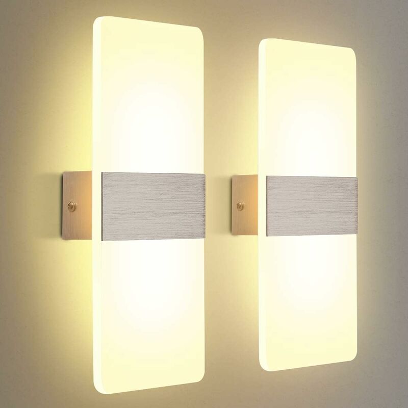 

Paquete de 2 luces LED de pared para interiores, 12 W, blanco cálido, 3000 K AC, 230 V, acrílico, lámpara de pared, diseño moderno, decoración,