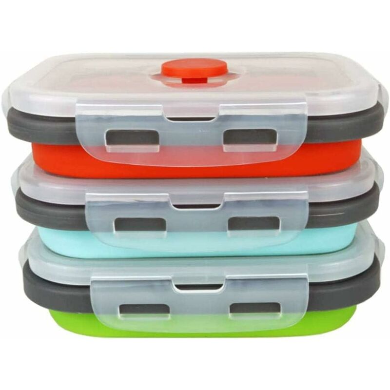 

Paquete de 3 cajas plegables de silicona para almacenamiento de alimentos para almacenamiento de alimentos, congelación y recalentamiento,