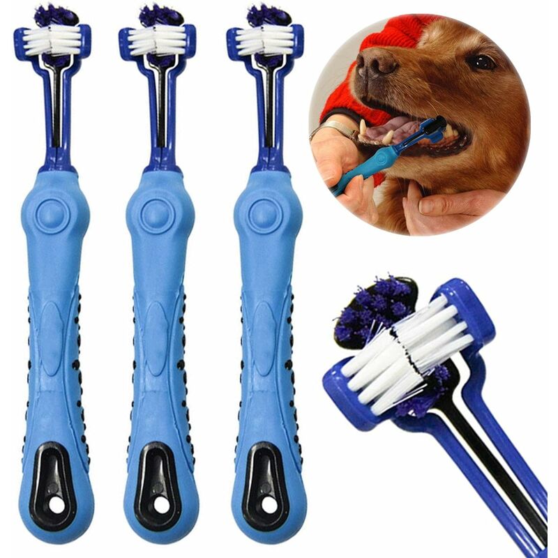 

Paquete de 3 cepillos de dientes para perros para el cuidado dental de mascotas Cepillo de dientes de tres cabezas Higiene dental Cepillo de dientes