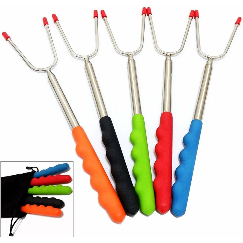 

Paquete de 5 pinchos telescópicos de acero inoxidable para barbacoa con mango extensible de 24-86 cm para barbacoa, fogata, camping y barbacoa