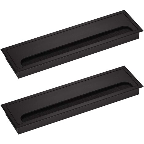 Litzee – Passe-câble aluminium noir anodisé 80x275mm – Lot de 2 pièces – Conception avec brosses pour gestion câbles – Pour bureaux et meubles