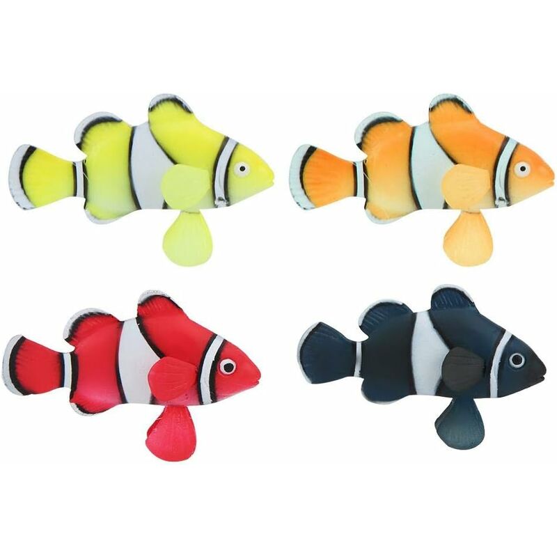 

Peces de acuario artificiales, 4 piezas Luminoso Natación Tropical Peces de silicona Adorno de payaso fluorescente Decoración de paisaje submarino