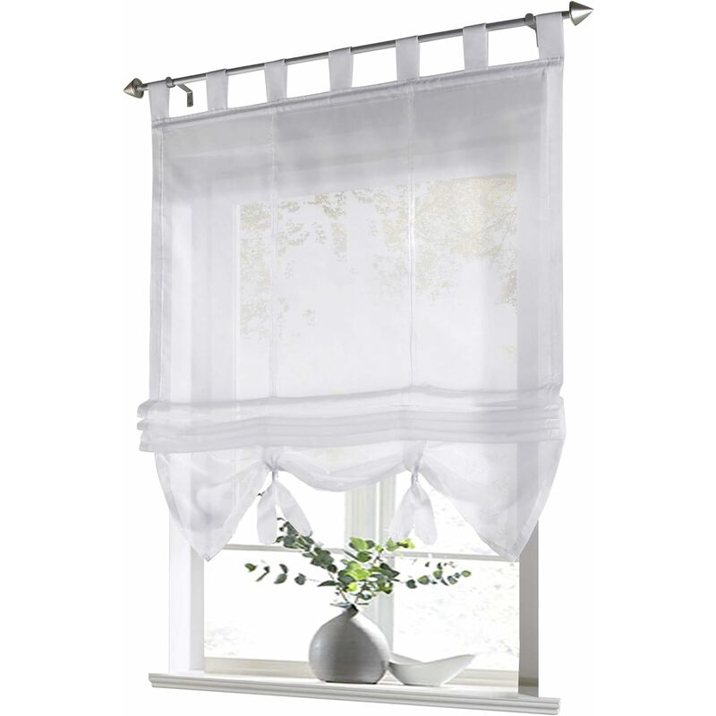 

Persiana romana con cortinas de lazo Cortinas romanas de cocina Cortinas transparentes con lazo de persiana Voile moderno Blanco An x Al 60x155cm 1
