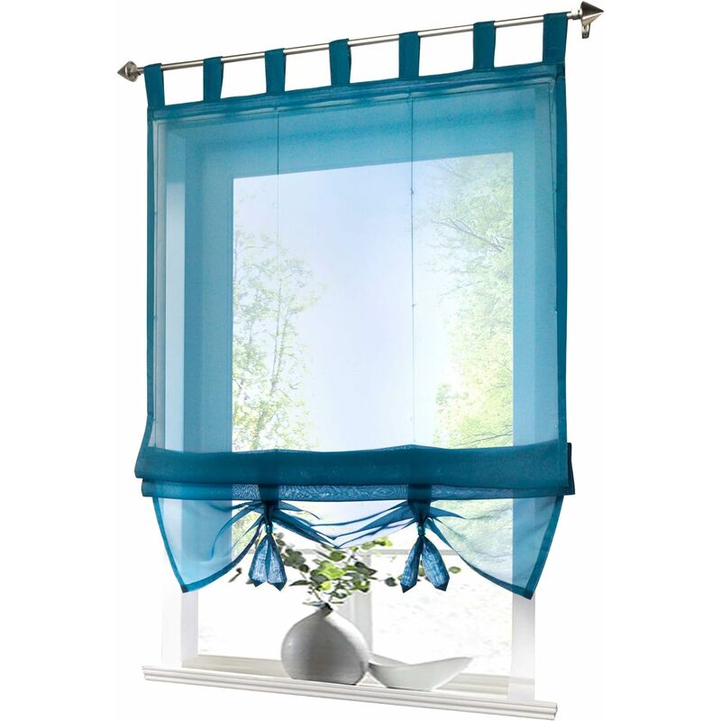 

Persiana romana con hebillas Cortinas Cocina Persianas romanas Hebilla transparente Cortinas modernas para persianas Gasa azul LxH 100x155cm 1pc