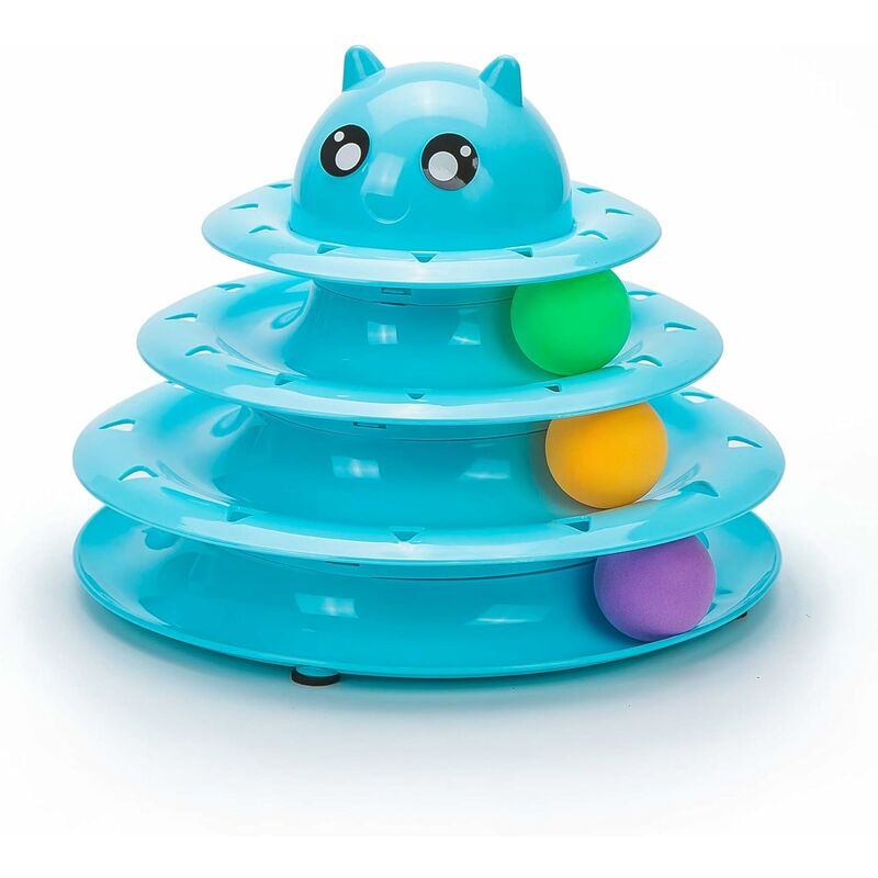 

Pet Amusing Roller para ejercicio Torre de piezas de 3 niveles para bola de juguete para gatos Azul