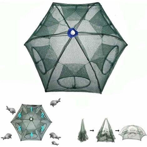 LITZEE Portable Filet De Pêche Plié 6 Côtés 6 Trous Poisson Crevettes Minnow Écrevisses Crabfish Appâts Cast Piège À Maille