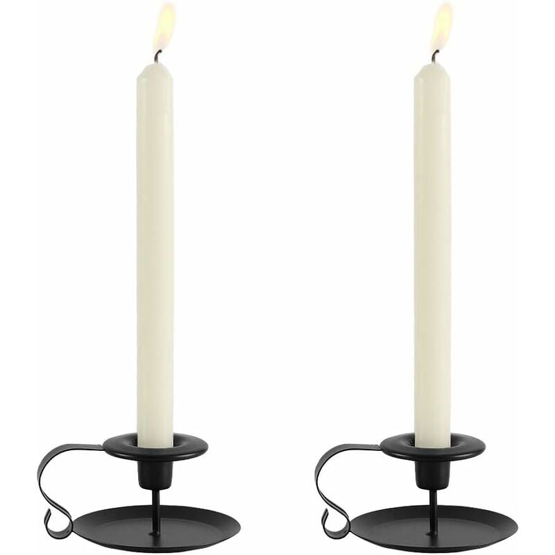 

Litzee - Portavelas de 2 piezas, portavelas vintage de hierro forjado con asa y bandeja, candelabros retro, decoración de mesa para el día de San