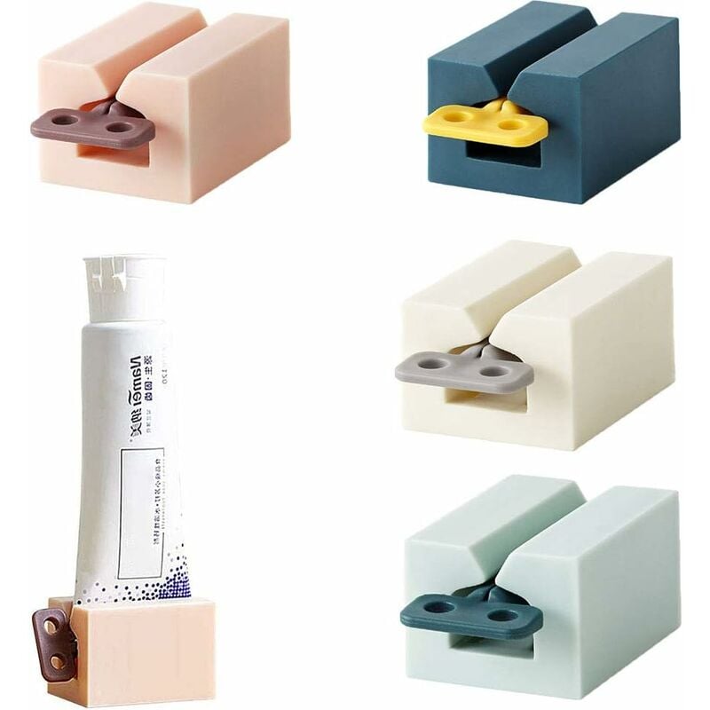 

Prensa de pasta de dientes con tubo enrollable de 4 piezas, soporte para asiento de pasta de dientes, dispensador de pasta de dientes de plástico PP