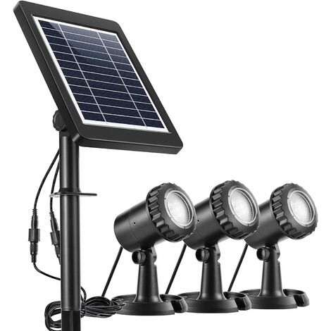 LITZEE Projecteurs pour étang Solaire (Paquet de 3), Solaires Spot Lights 3 Spots extérieur étanche IP68 Solaire Spotlights LED pour Extérieur Jardin Piscine Étang sous l'eau Décoration (Blanc)