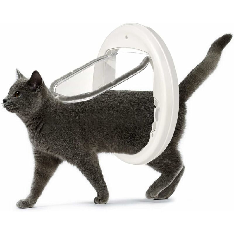 

Litzee - Puerta para gatos con cierre de 4 vías mate, puerta para gatos para gatos y pequeños, fácil de instalar y usar, adecuada para vidrio,