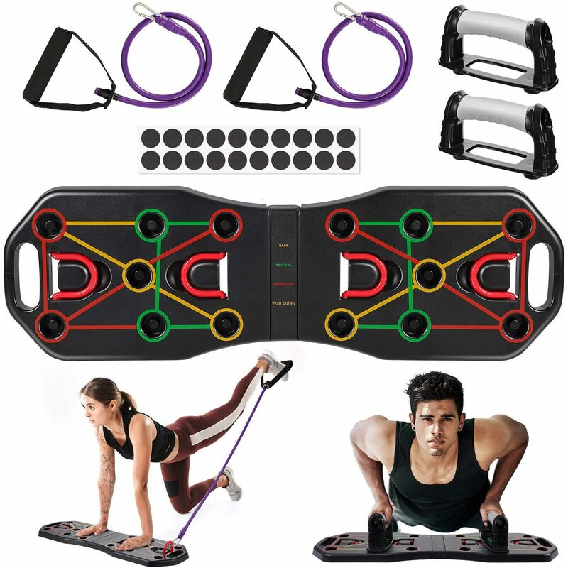 

Push Up Bodybuilding, 9 en 1, plegable multifuncional Push Up Board con bandas de resistencia, Pump Board para entrenamiento en casa y fitness