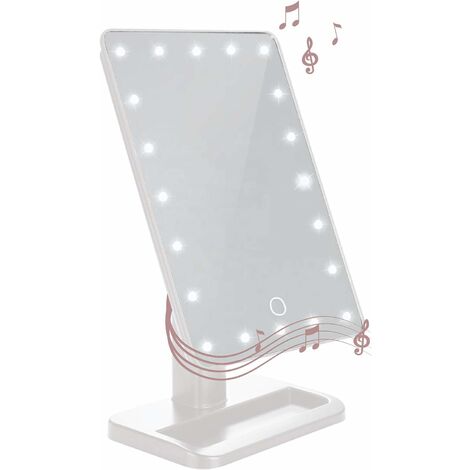 LITZEE Radio e Altoparlante per Specchio da Trucco da Bagno con Luci e Altoparlante Bluetooth, U-Reflect Beauty LED Wireless Girevole con Vassoio (Bianco)