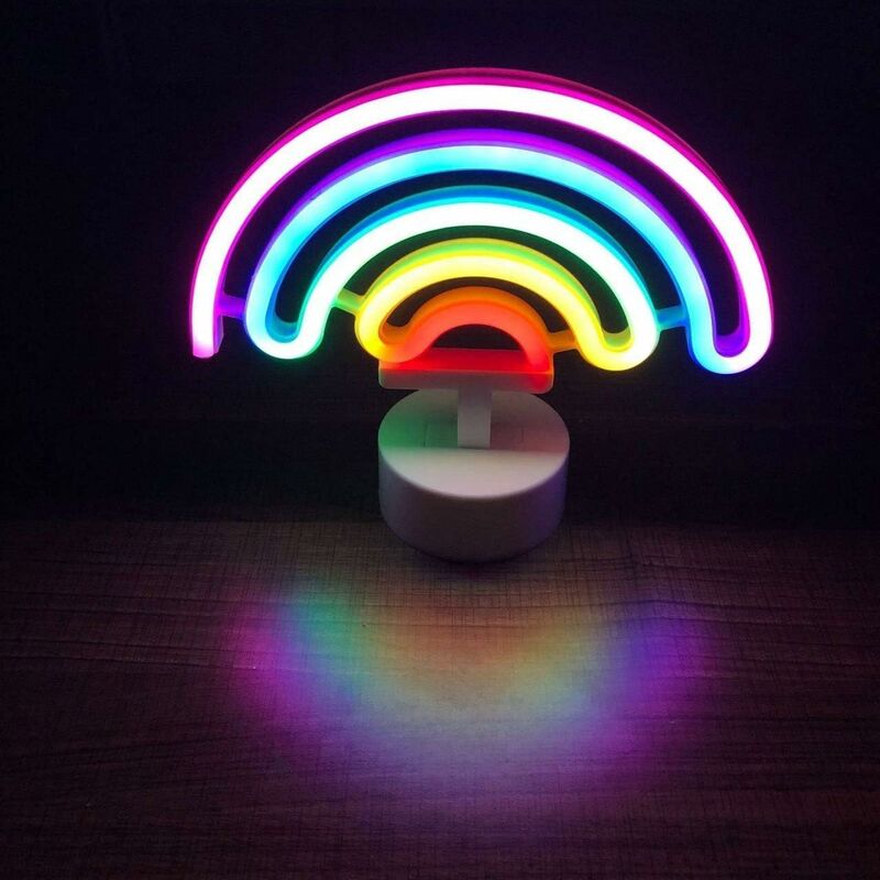 

Litzee - Rainbow LED Luz nocturna con base Funciona con pilas o luces de neón USB Decoración ligera para Navidad, fiesta de cumpleaños, sala de