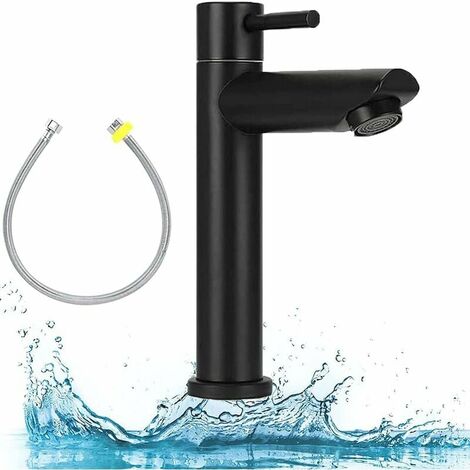 LITZEE Robinet simple de lavabo Robinet Lavabo,Robinet Salle Bain,Moderne Robinet Lavabo,Acier Inoxydable Mitigeur de Salle de Bain,Seulement de l'Eau Froide Mitigeur Lavabo avec Tuyau,pour Salle de B