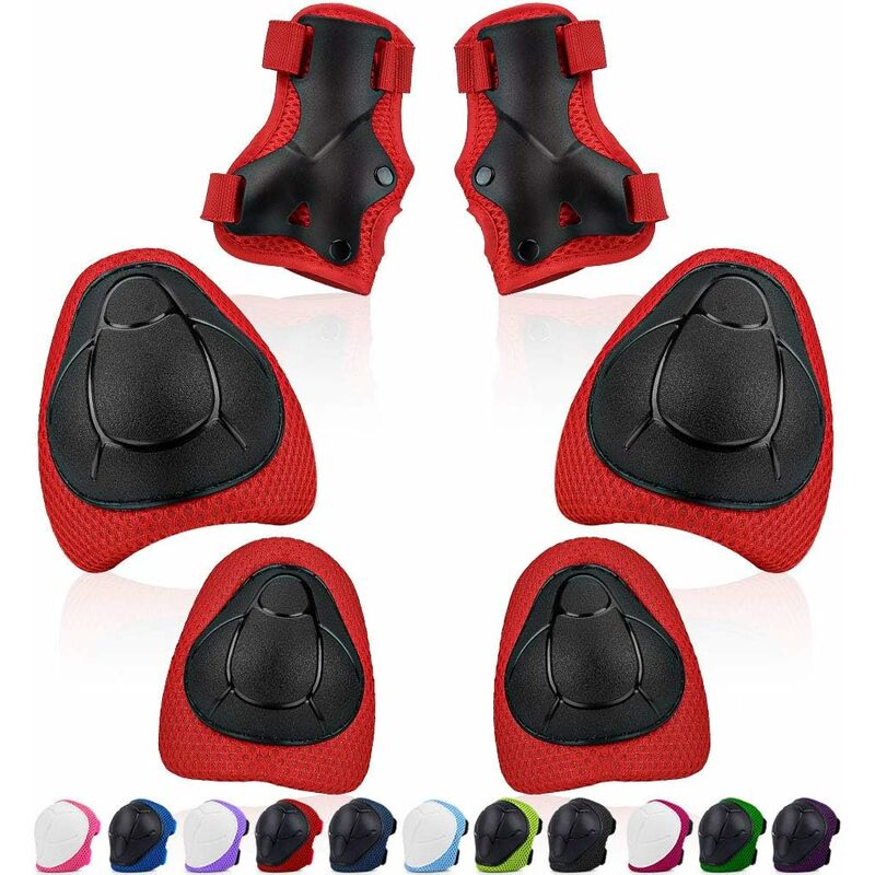

Rodilleras para niños, juegos de protección para niños, rodilleras, coderas, muñequeras, tamaño ajustable, equipo de protección, 6 piezas para