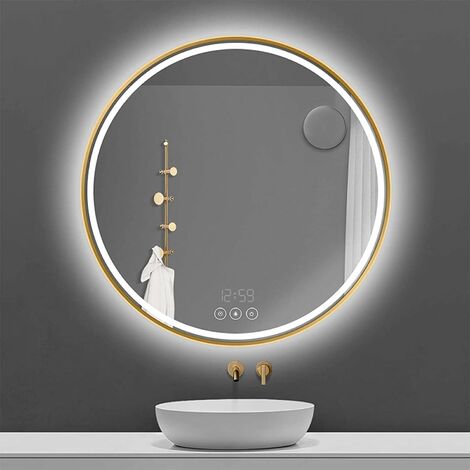 LITZEE Runder LED-beleuchteter Badezimmerspiegel, 24-Zoll-Badezimmerspiegel, beleuchteter Spiegel mit LED-Leuchten, beleuchteter Wand-Kosmetikspiegel mit Touch-Steuerung/Antibeschlag – IP44 (wasserdic