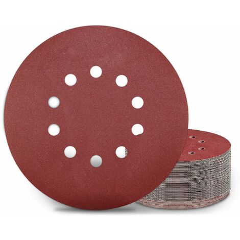 LITZEE Schleifscheibe Schleifscheiben 225 mm Schleifscheiben, 50 runde Schleifpads 40 Körnung 10 Löcher, für Langhalsschleifer, Trockenbauschleifer und Giraffenschleifer
