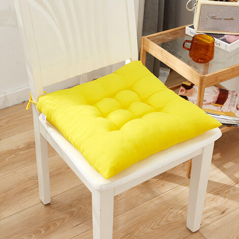 Yellow Plain Seat Pad with Button Straps 100% Cotton 40 x 40 cm