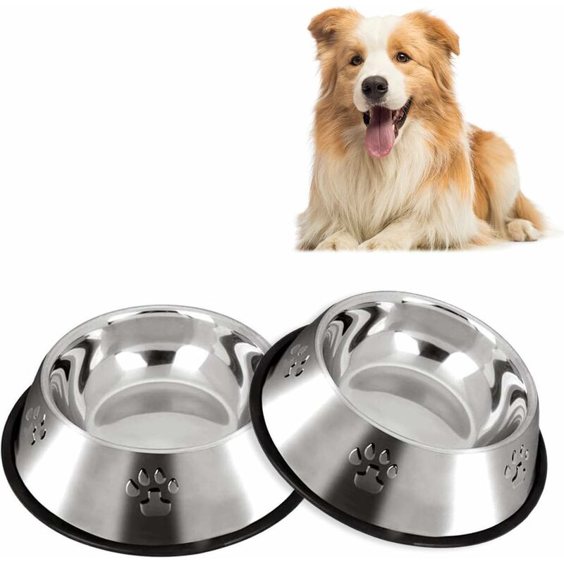 

set con 2 cuencos para perros de acero inoxidable con base de goma antideslizante para cuencos y bebederos medianos (22 cm)