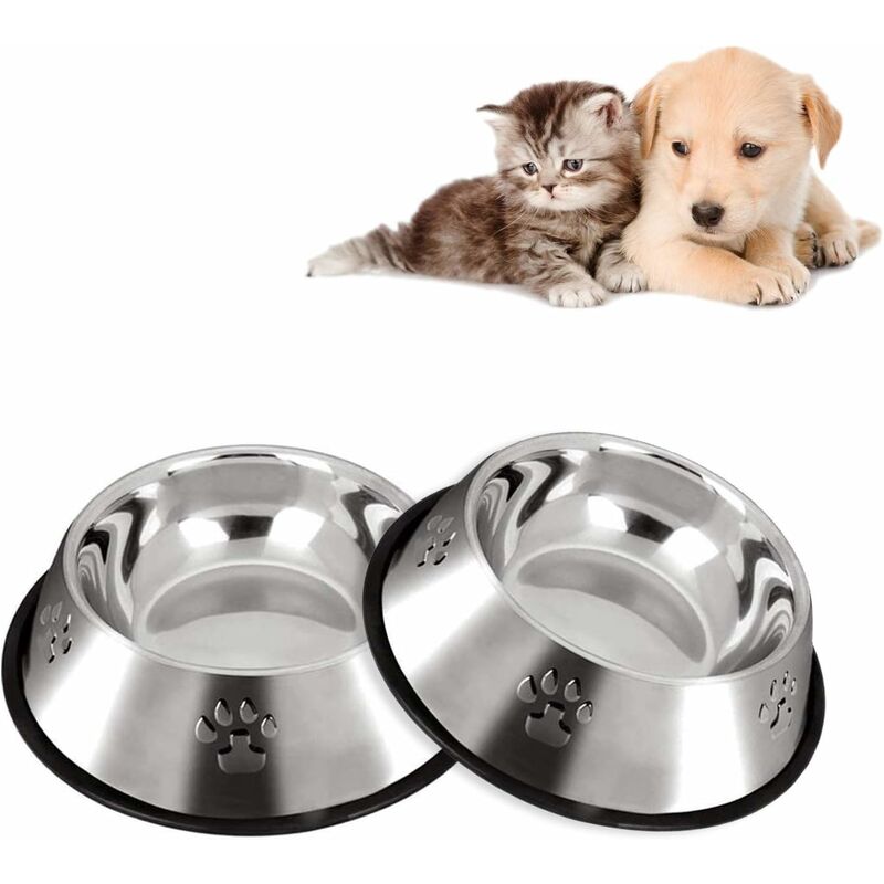 

set de 2 cuencos para perros de acero inoxidable con base de goma antideslizante para mascotas pequeñas (18 cm)