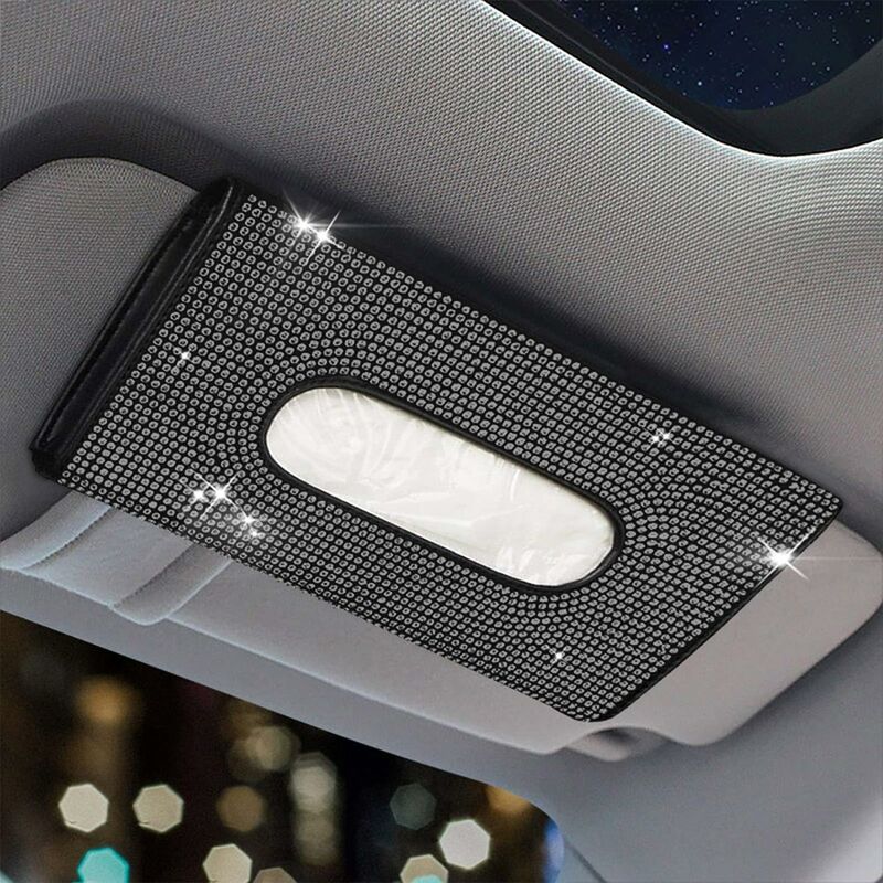 

Soporte para caja de pañuelos para coche, servilletero para visera para el sol para coche con accesorios de coche brillantes de diamantes de cristal
