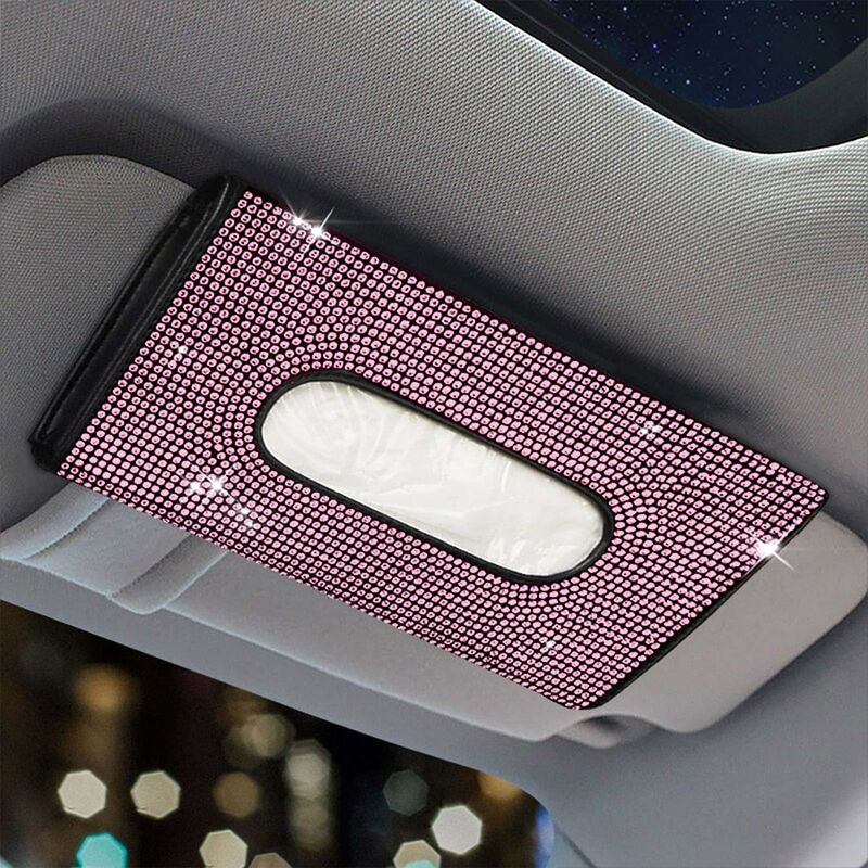 

Soporte para caja de pañuelos para coche, servilletero para visera para el sol para coche con accesorios de coche brillantes de diamantes de cristal