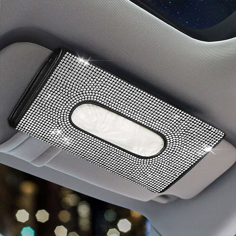 

Soporte para caja de pañuelos para coche, servilletero para visera para el sol para coche, con accesorios para coche con diamantes de cristal