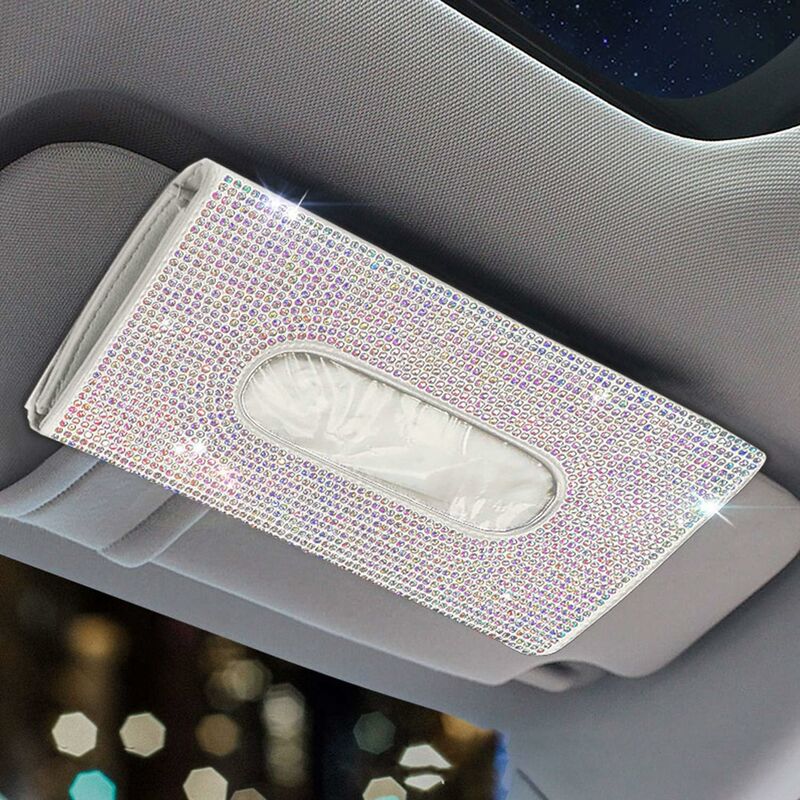 

Soporte para caja de pañuelos para visera de coche, servilletero brillante de cristal, funda para pañuelos de cuero PU para el asiento trasero,