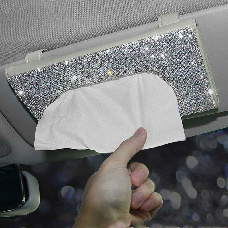 

Soporte para pañuelos para visera de coche, cuero, cristales brillantes, papel, toalla, funda para mujer, color beige brillante