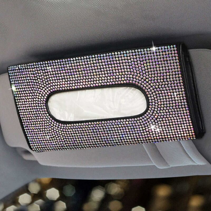 

Soporte para pañuelos para visera de coche, cuero, cristales brillantes, papel, toalla, funda para mujer, color brillante