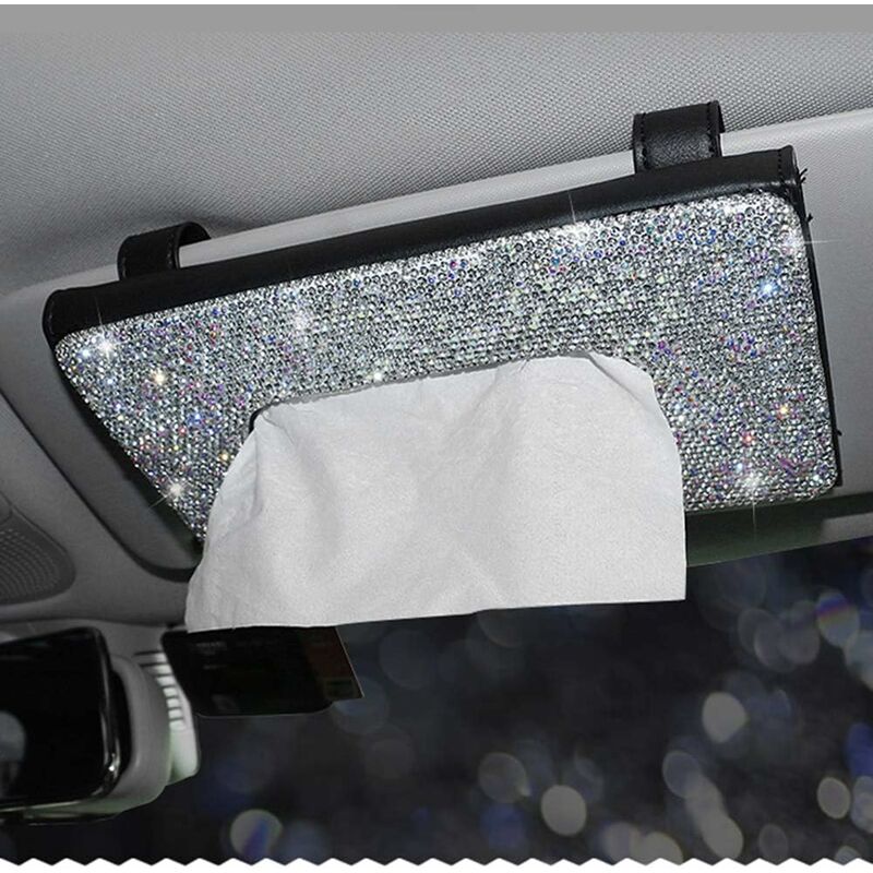 

Soporte para pañuelos para visera de coche, cuero, cristales brillantes, papel, toalla, funda para mujer, negro brillante