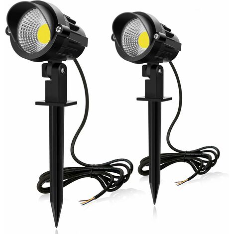 LITZEE Spot exterieur led 7W 850LM lampe à LED blanc froid 6000K avec Piquet 220V étanche IP66 lampe de jardin extérieur idéal pour rue, balcon, jardin, pelouse, piscine, allées, terrasse Lot de 2 [Classe énergétique A+]
